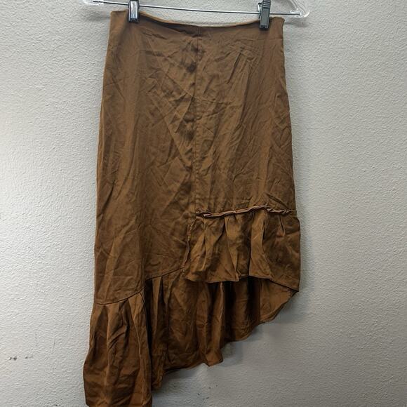 Tibi Designer Skirt 100% Silk Brown Asymmetric Size 00 XS Festival Indie Fairy - Picture 1 of 10